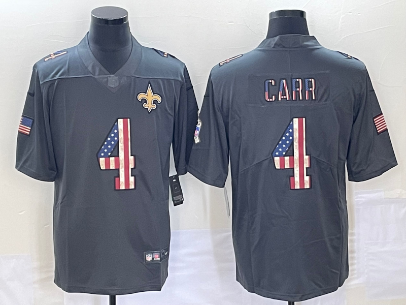 Men's New Orleans Saints #4 Derek Carr Gray Salute To Service USA Flag Fashion Limited Stitched Jersey Men's New Orleans Saints #4 Derek Carr Gray Salute To Service USA Flag Fashion Limited Stitched Jersey